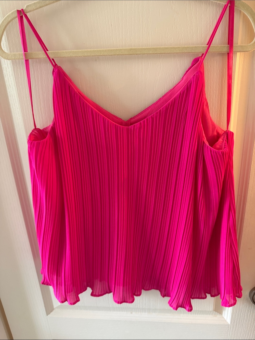 She + Sky Hot Pink Pleated Spaghetti Strap Camisole